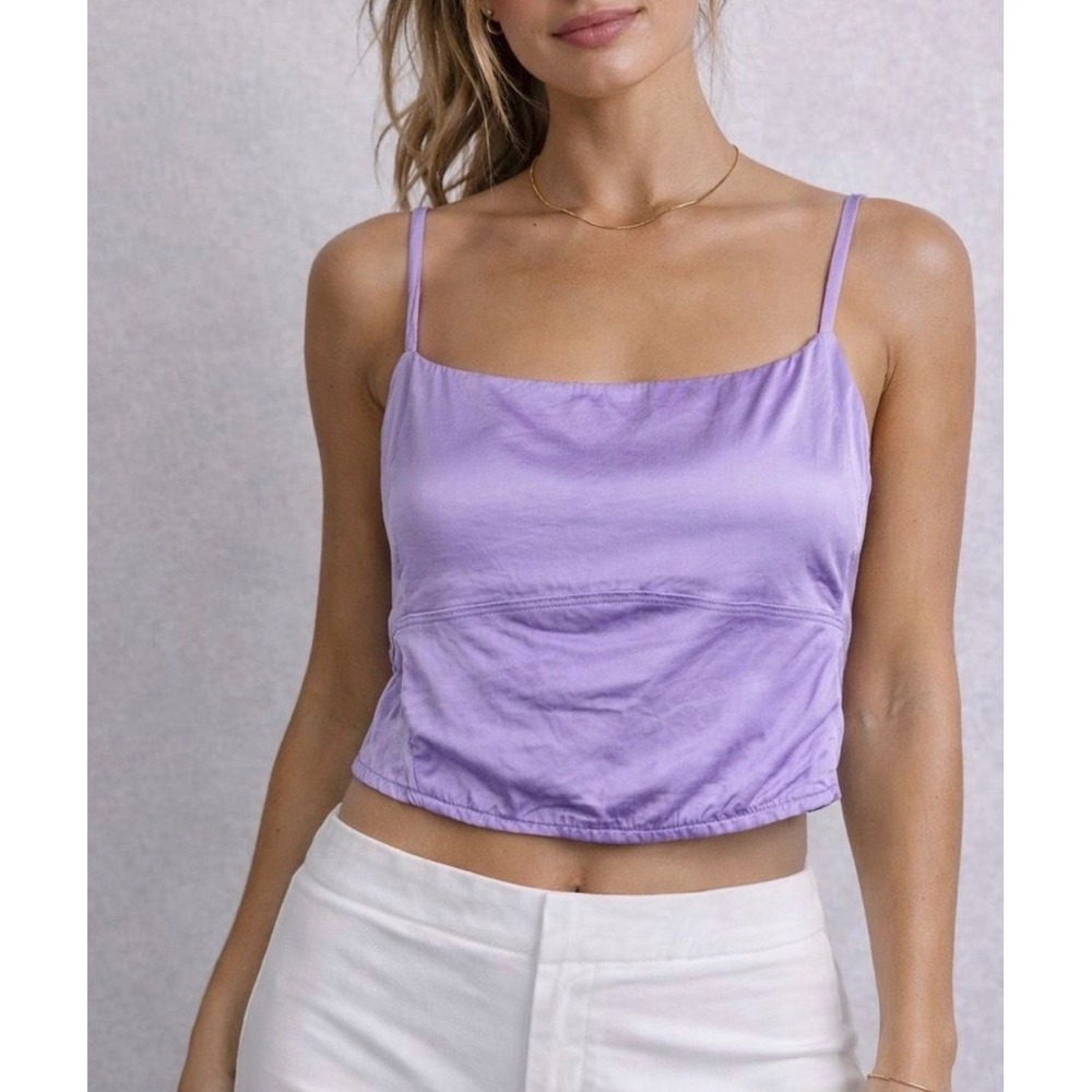 Aerie Lavender Purple Satin Cropped Cami Top Spaghetti Strap XL Minimalist Y2K